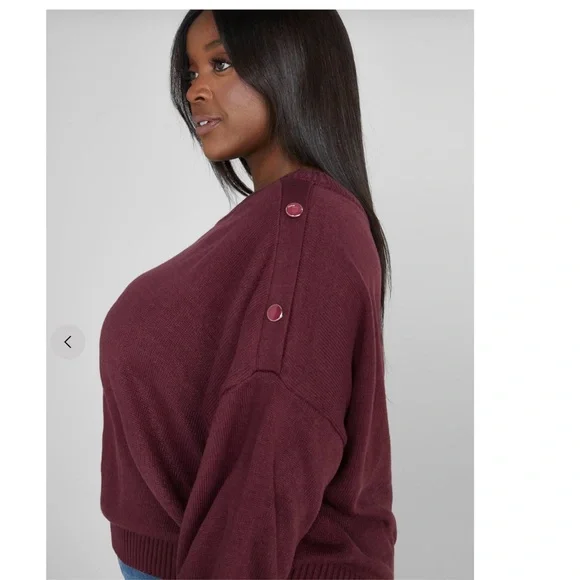 New Fashion to Figure Adrienne Off Shoulder Sweater button shoulder burgundy 0 - Picture 2 of 11